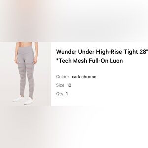 Lululemon Wunder Under Pant (High‑Rise) Tech Mesh 28″ in Dark Chrome (size 10)